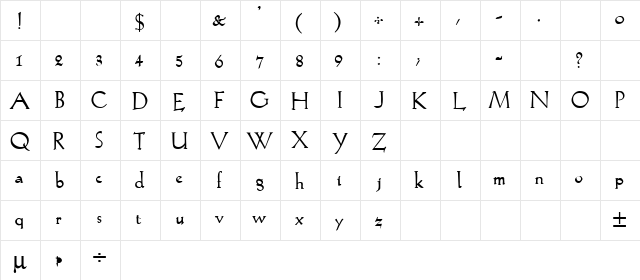 Lilith Bold  glyph index