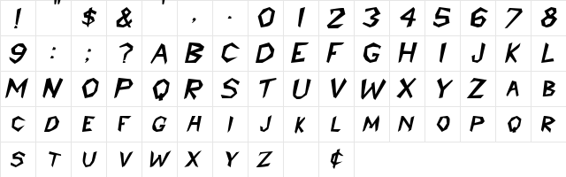 Prehistoric BoldItalic  glyph index