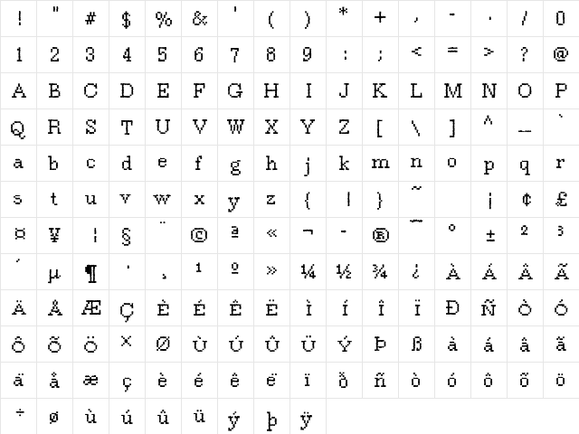 DTCRoughM37 Regular  glyph index