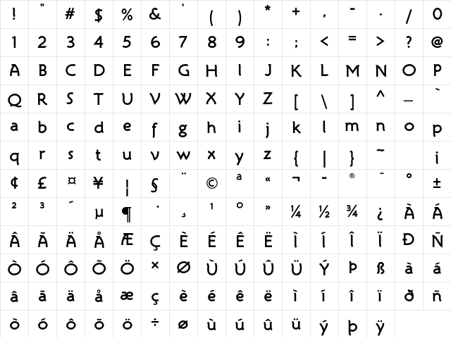 Atelier Sans ITC Std Bold  glyph index