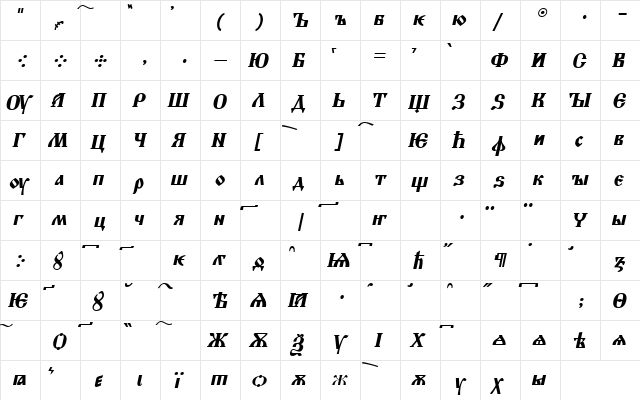 Altrussisch BoldItalic  glyph index