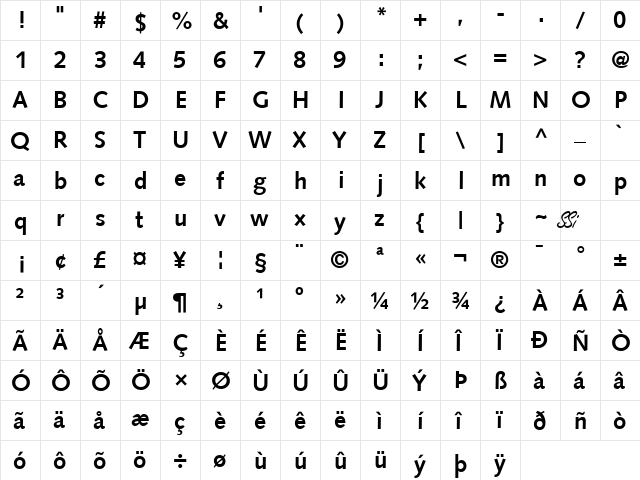 Facile SSi Bold  glyph index