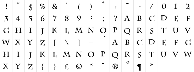 BarryGothicC Bold  glyph index