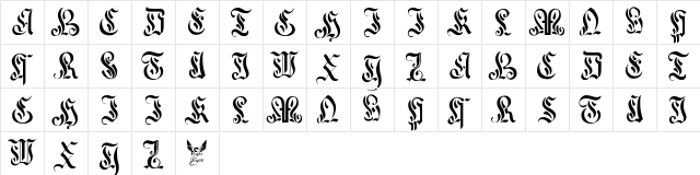 Curved Manuscript, 17th c. Regular  glyph index