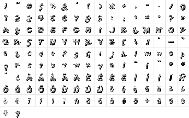 1stAve regular  glyph index