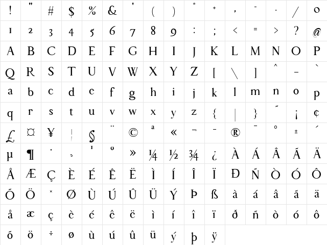 Monteros Regular  glyph index