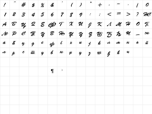 Brush Script Cirilica Regular  glyph index