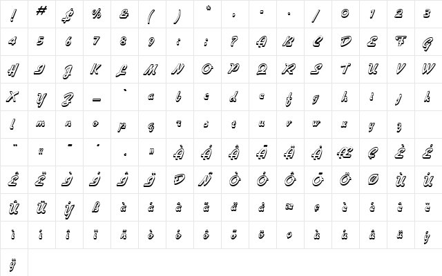 PT Diner Shadow Normal  glyph index