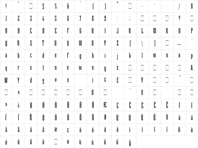 Tufnell DB Regular  glyph index