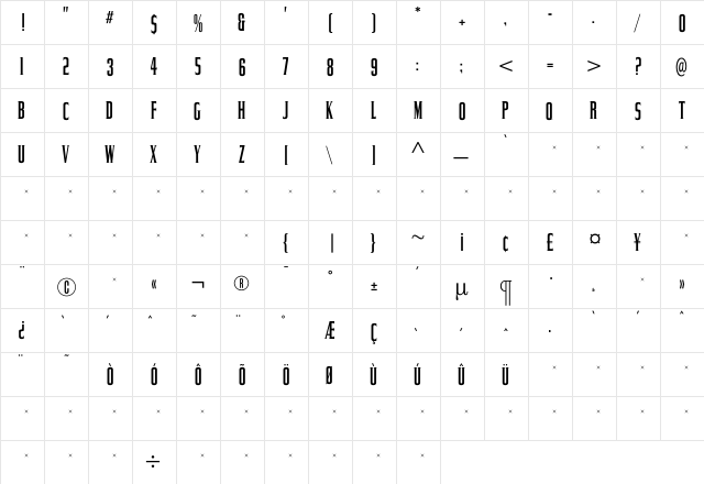 CommanderLight Regular  glyph index
