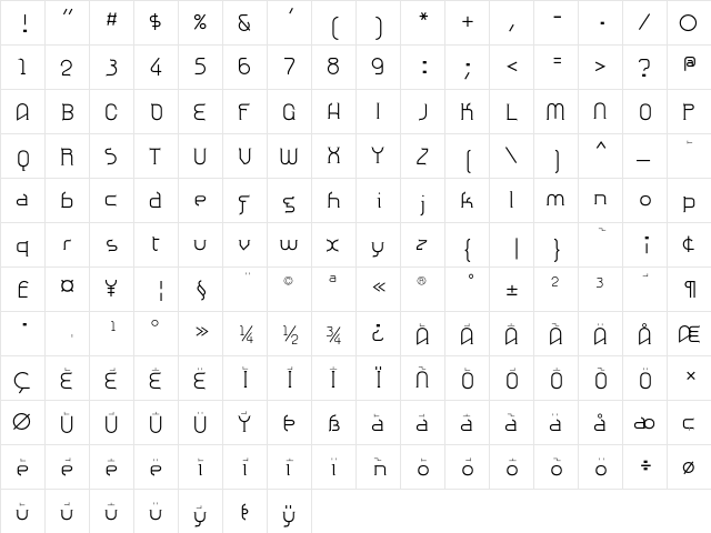 ALEX2 Regular  glyph index