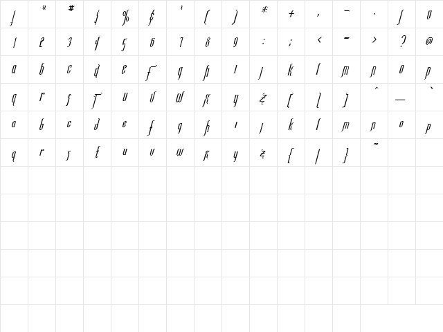 Christine 6 Italic  glyph index