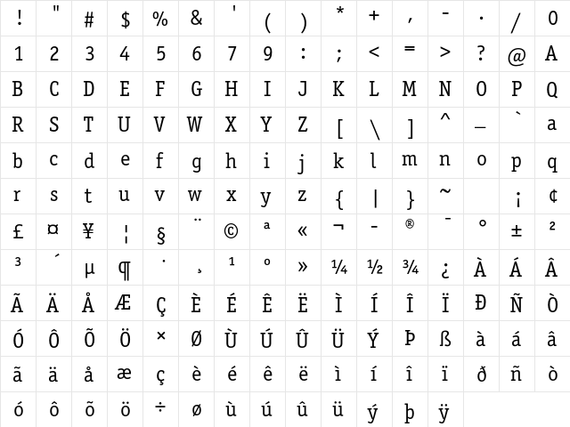 OfficinaSerITCStd Book  glyph index