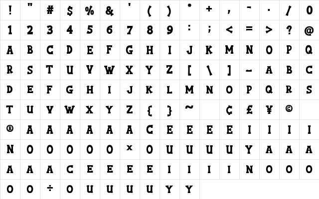 Sport Day Bold  glyph index