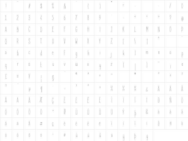 Elegant Sans Thin  glyph index