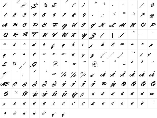 LaSalleSB-Regular Regular  glyph index