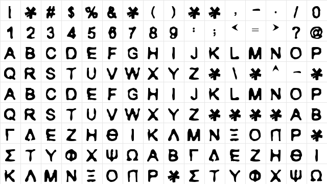 RANXEROX Regular  glyph index