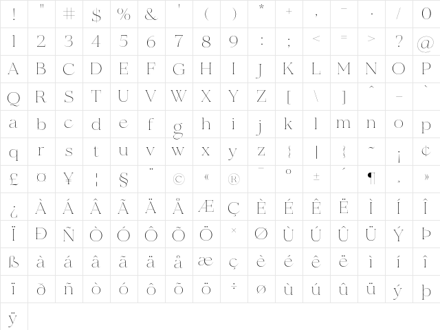 MADE Bon Voyage Thin  glyph index