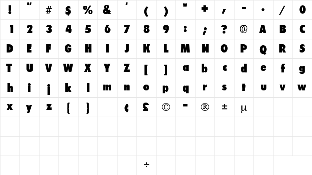 IsomarDisplaySSK Regular  glyph index