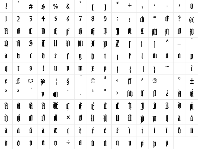 Liturgisch Regular  glyph index