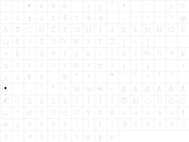 ArcherPro Hairline  glyph index