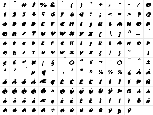 WampumExtended Italic  glyph index