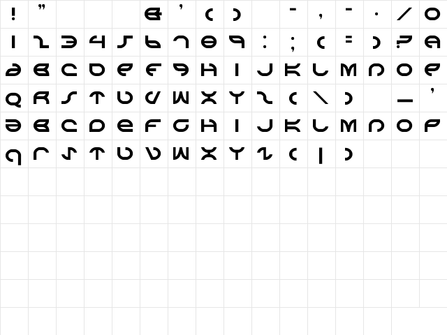 Aetherfox Regular  glyph index