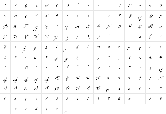 Konstantin Script Ce Regular  glyph index