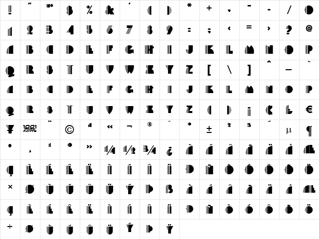 Backstage Pass NF Regular  glyph index