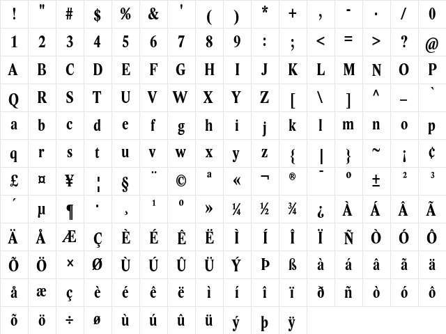 Lido STF Cond Bold  glyph index