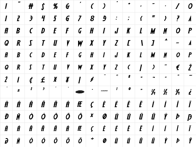 Wolf's Bane II Expanded Italic Expanded Italic  glyph index