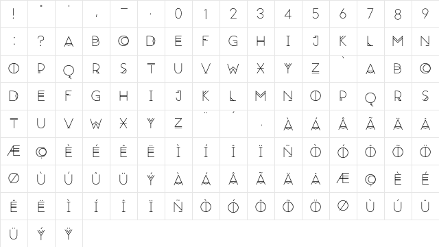 Moonrise Regular  glyph index