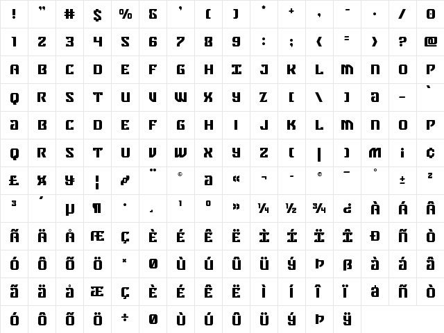 Federal Blue Regular  glyph index