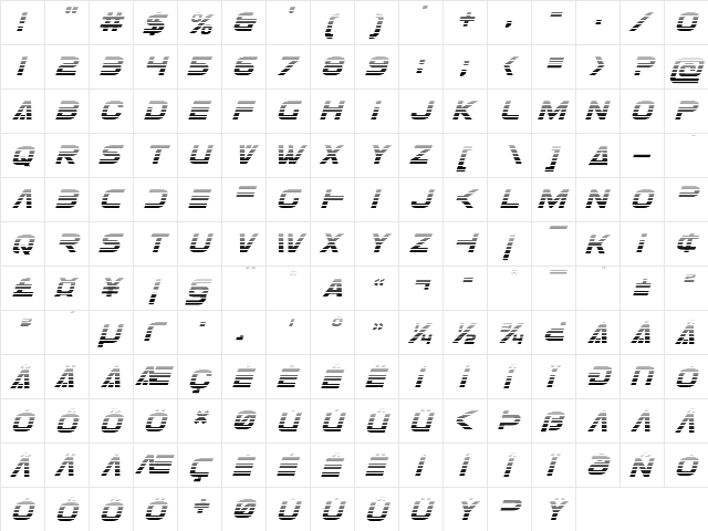 Eurofighter Gradient Italic Italic  glyph index