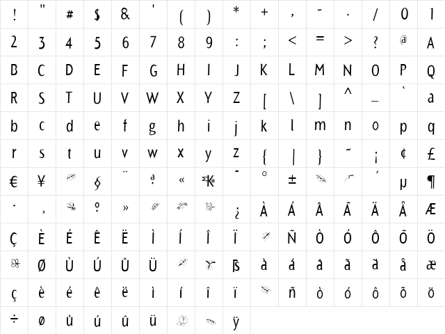 Olivia Regular  glyph index