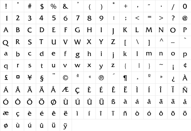 BigBear Light Regular  glyph index