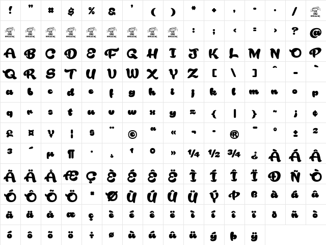 Rakoon Personal Use Regular  glyph index