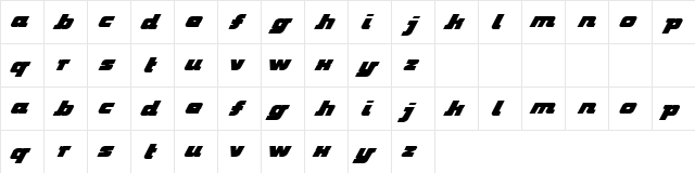 sporty Regular  glyph index