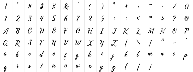 Majestika Script DEMO Regular  glyph index