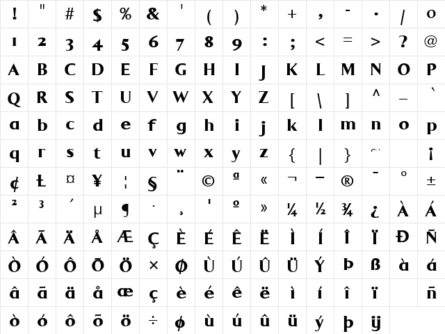 LuMarcLL Bold  glyph index