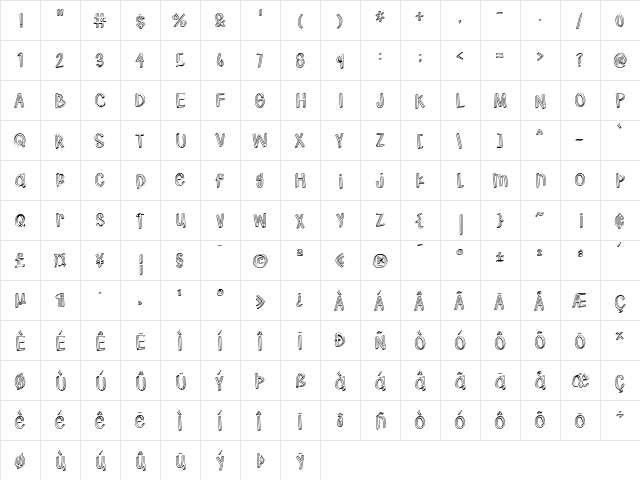 Hodgepodgery 3D Regular  glyph index