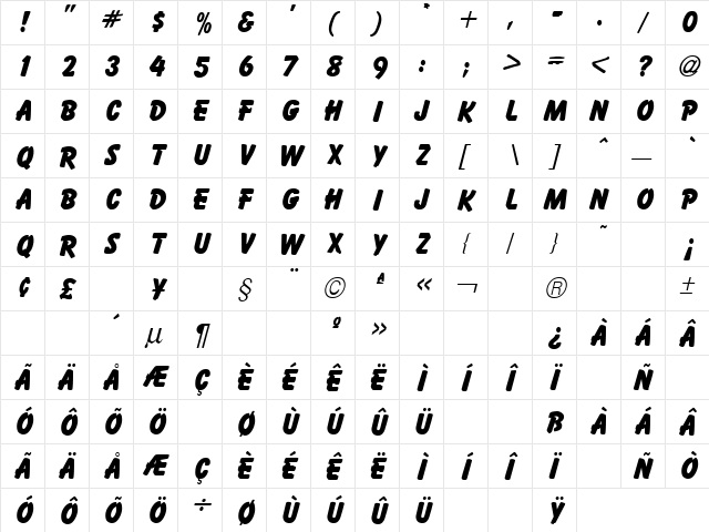 Dragon Tears 2 Bold  glyph index