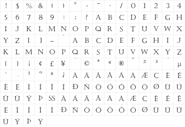 Castellar MT Regular  glyph index