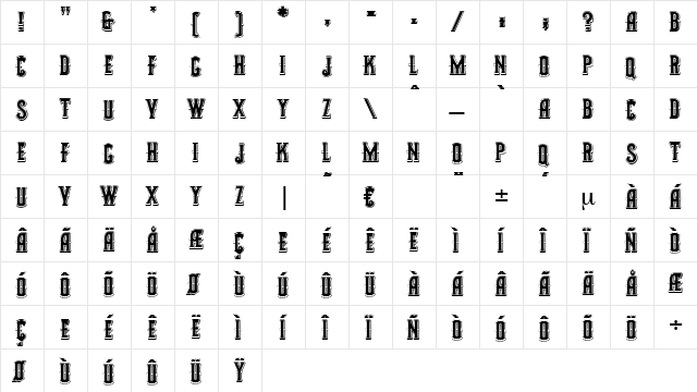 Mohair Regular  glyph index