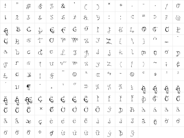 Evernight Regular  glyph index