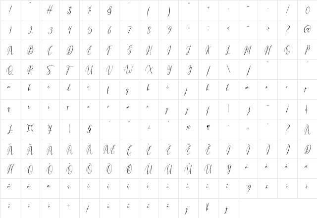 Fiolenita Script Regular  glyph index