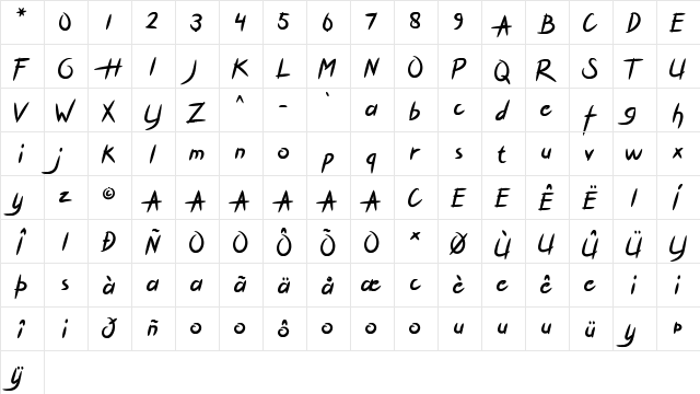 HOLIDAYROUGH LICENSE Regular  glyph index