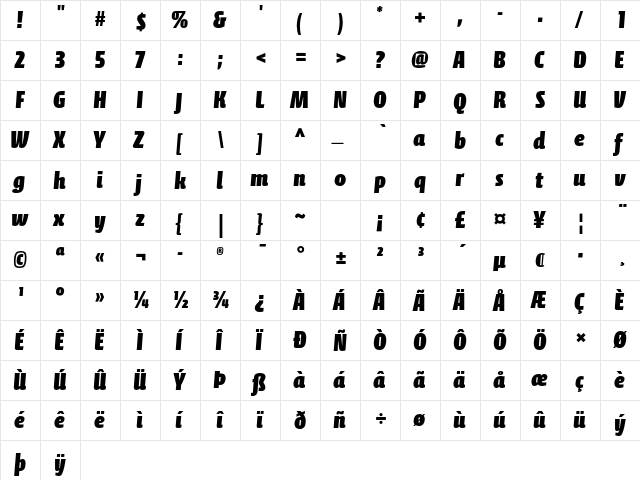 Calcite Pro Black  glyph index