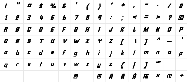 Bonk Italic Regular  glyph index