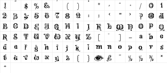 Kingthings Willow Regular  glyph index
